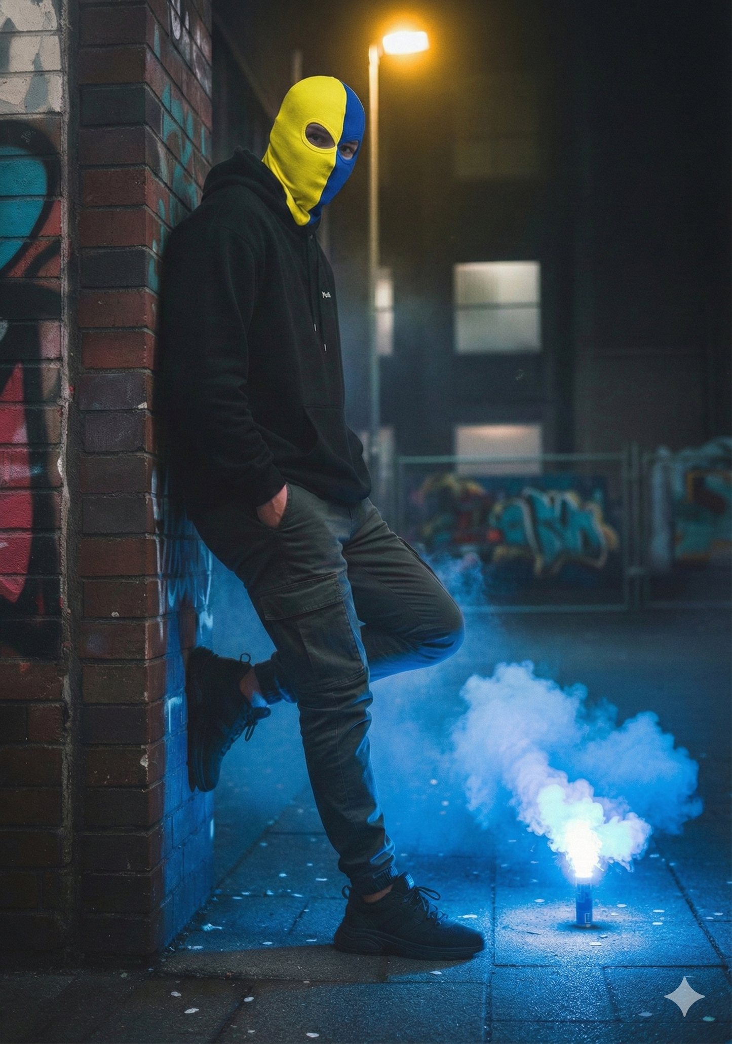 Geel-Blauwe balaclava